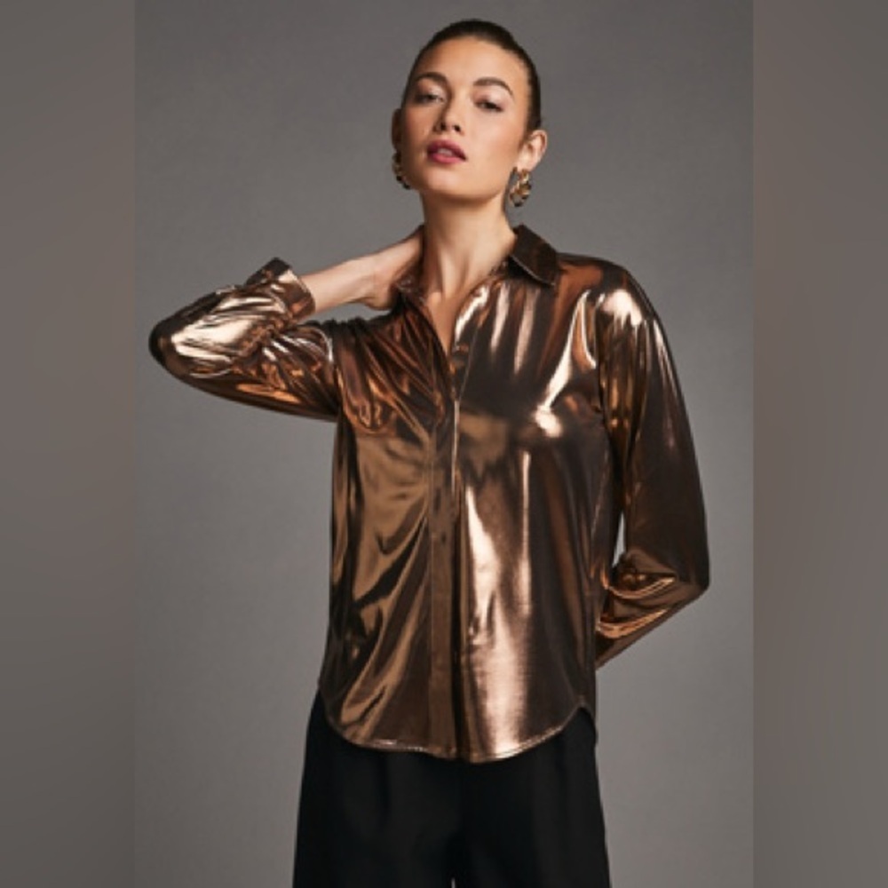 NWT By Anthropologie Gold Metallic Irisdescent Shirt - Picture 1 of 7